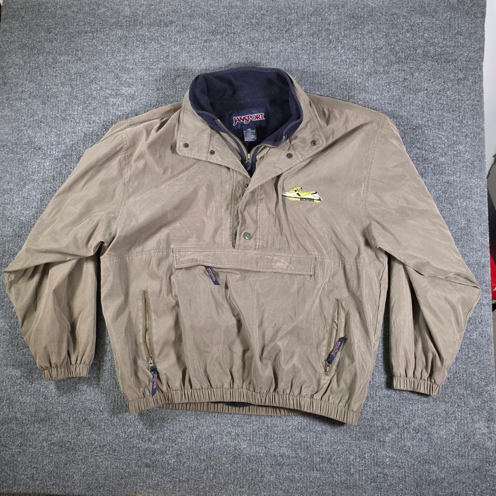 Vintage JanSport Sea-Doo Pullover Windbreaker Jacket XXL Tan Fleece Lined 90s